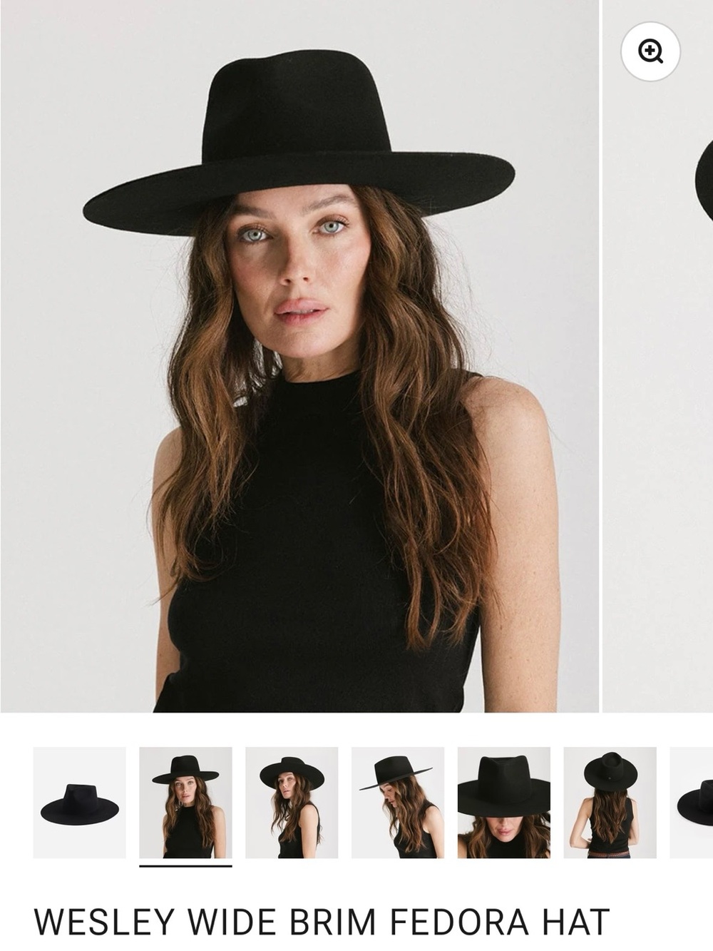 GIGI PIP Black Wesley Wide Brim Fedora Hat - Size 59M/L